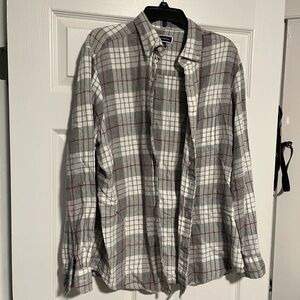 Club Room White and Gray Plaid Button-Down Shirt